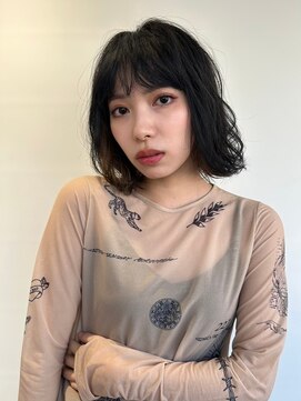 カバーヘア ブリス 上尾西口店(COVER HAIR bliss) くせ毛風黒髪外ハネくびれミディアムウルフp1上尾20代30代40代