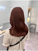 ピンクオレンジカラー／セミロングヘア