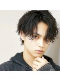 【monde】メンズ×シャドウパーマ×センターパート×髪質改善