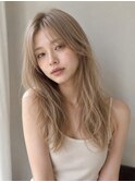 ミルクティーブロンド/ダークブルー/デジタルパーマ/木更