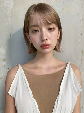 ヴェイン 渋谷(vain) ハイトーンベージュ ブリーチダブルカラー 顔周りカット 艶髪
