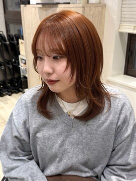 ヴェイン 渋谷(vain) ハッシュカット ミディアムレイヤー オレンジブラウン