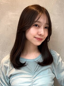 ガーデンヨコハマ(GARDEN YOKOHAMA) ミディアムレイヤーカット黒髪ネビージュ小顔カット内巻き