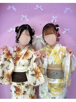 メモワール なんば店(memoire)の写真/浴衣着付けができるサロンで特別な一日を！かわいい双子ヘアもできるよ♪
