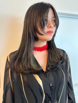 パーク 福岡天神西通り店(parc) イヤリングカラー　ハイトーングリーン　顔周りレイヤー　艶感