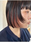 ブリーチインナーカラーピンクベージュボブフェイスレイヤー