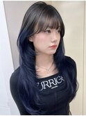 レイヤーカット ブリーチ ダブルカラー 韓国 ブルーブラック