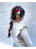 成人式　ヘアセット　アレンジ　編みおろし
