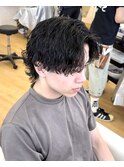 メンズ波巻きツイスパミニウルフ縦落ちコンマバング名古屋パーマ