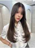 韓国風くびれレイヤーカット×グレージュ×透明感ブラウン川又