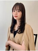 大人美人ハイレイヤーぱっつん前髪黒髪ロングワイドバンク小顔
