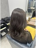 ミディアム　オリーブグレー　ゆるふわパーマ