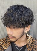 渋谷波巻きパーマメンズカットルーズパーマラウンドマッシュヘア