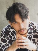 フェザーパーマ/ブルーブラック/刈り上げセンターパート[新宿]