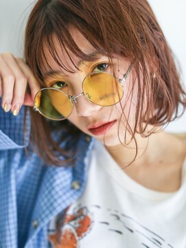 テトヘアー(teto hair) 切りっぱなしボブ、ピンクベージュ、シースルーバング