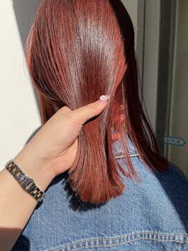 ノラギンザユー(NORA GINZA/U) 暖色カラーレッドブラウンオレンジダブルカラーヘイリーボブ