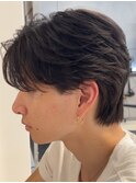 センターパートフェザーパーマ毛流れナチュラル縮毛矯正渋谷