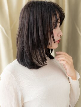 カバーヘア ブリス 川口(COVER HAIR bliss) ミディアムレイヤー黒髪小顔シャギーウルフカットX川口30代40代