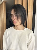 =メンズボブ/ダークアッシュ/ニュアンスパーマ／メンズウルフ