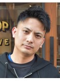 束感アップバングツーブロック黒髪爽やかショートフェード