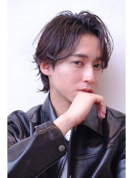 ハバナ 渋谷(HAVANA) メンズ波巻きセンターパート韓国風黒髪ツーブロックマッシュ