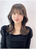 顔周りレイヤーロング美髪韓国ヘア_59991