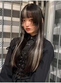 14572黒髪ホワイトブロンドアッシュインナーカラーハイトーン