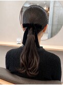 逗子葉山ヘアアレンジポニーテールリボンアレンジ結婚式式典R135