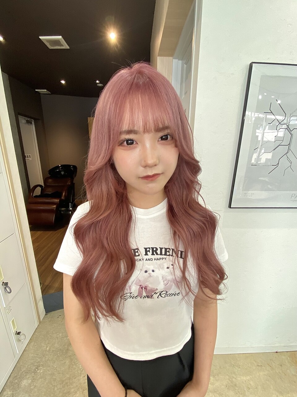 ピンクカラーピンクベージュピンクラベンダー韓国ヘア赤羽川口