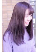 セミロングスタイル アッシュグレー系カラー ブリーチ＆カラー