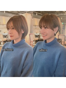 髪質改善と縮毛矯正の専門店 サンティエ(scintiller) 大人綺麗な小顔襟足スッキリショートボブ　30代40代50代