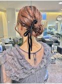 シニヨン/ゆるふわヘア/ベロアリボン/お呼ばれヘア/結婚式