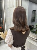 韓国顔まわりレイヤーカットグレージュオリーブベージュブラウン