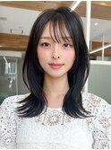 暗髪で出せるこなれ感！フェイスレイヤー×ナチュラルセミロング