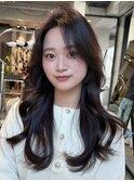 透明感カラーくびれヘア似合わせカット韓国ヘア