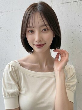カバーヘア ブリス 志木南口駅前店(COVER HAIR bliss) 夏カラーブリーチなし暗髪グレー切りっぱなしボブ小顔p志木