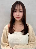 顔まわりレイヤーカット姫カットレイヤーアプリコットオレンジ
