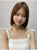 前髪 ボブ 小顔 イメチェン ピンクベージュ"