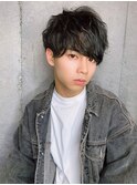 ツーブロック/癖毛風パーマ/マッシュ　ナチュラル黒髪