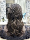 ウェーブ巻きハーフアップ/結婚式お呼ばれヘア/二次会ヘア