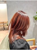 大人可愛い艶髪秋色カラーくすみオレンジくびれロングレイヤー
