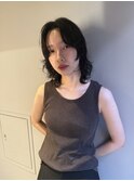 レイヤーカット/ニュアンスパーマ/ミディアム/暗髪/地毛風/ボブ