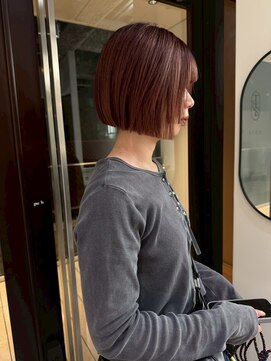 ステン(sten) 顎ラインボブ/姫カット/ピンクブラウン/透明感カラー/カラー