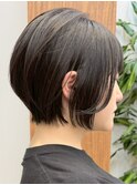 横浜西口ストレートパーマミディアムボブベージュアッシュグレー