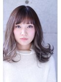 【Augustahairdesign】グレージュハイライト×シースルーバング