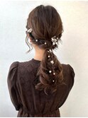 ヘアアレンジ 編み込み お呼ばれヘア 艶感 ブラウンカラー