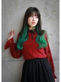 ロングインナーカラー・グラデーションカラー・グリーン