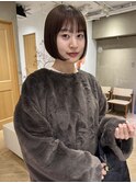 黒髪/ボブルフ/ネビージュ/小顔/ワンレン/栄/髪質改善