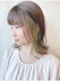 【morio原宿】ミディアムヘア　インナーカラーグリーン