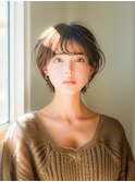 小顔ボブルフネビージュ30代40代ショート4